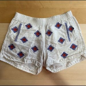 White embroidered linen j.crew shorts